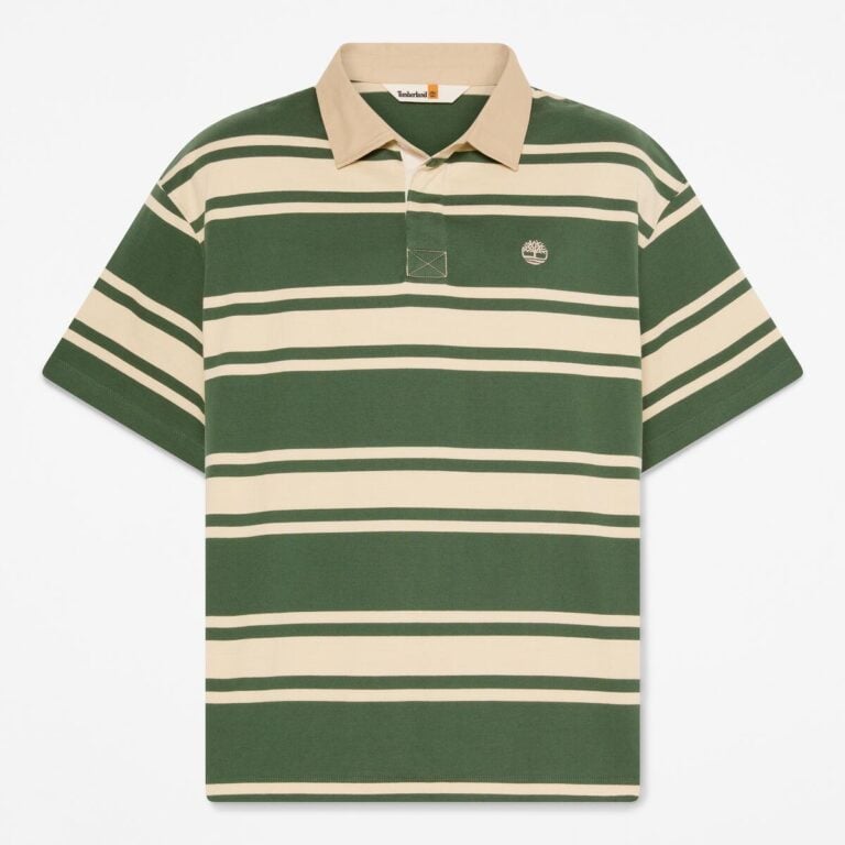 Men's Striped Short-Sleeve Rugby Polo (Pineneedle-Putty)